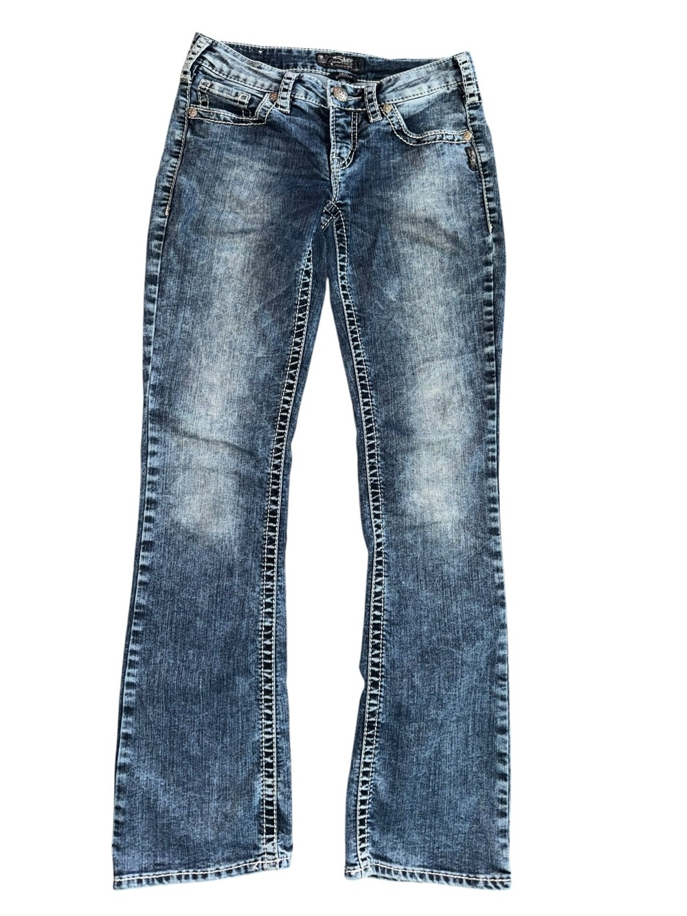 Silver Jeans Aiko Bootcut Jeans 28x33 Mid Rise Thick Stitch Western Y2K Studs